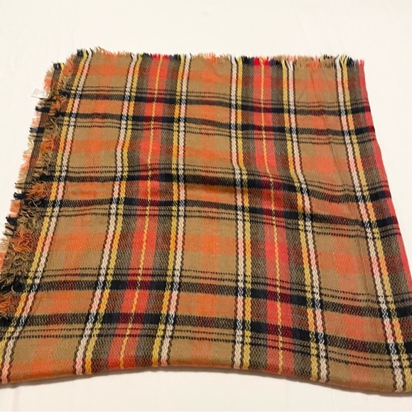 Plaid Fringe Scarf 56” x 52” - Picture 4 of 9